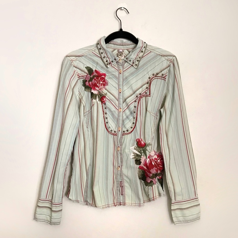 3J WORKSHOP Johnny Was | Santa Fe Rose Embroidered Button Up Western Shirt Top